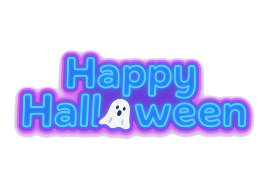 Happy Halloween Text with Ghost Illustration on Pink Background Neon Style image - Powered by Adobe