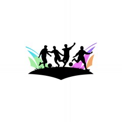 Obraz premium Dynamic Soccer Team Illustration With Colorful Elements and Energetic Poses