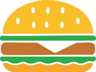 Yellow bun green lettuce brown patty cheese burger hamburger food