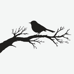 Bird silhouette on tree branch in serene twilight