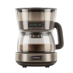 Modern coffee maker with clear glass carafe and digital controls