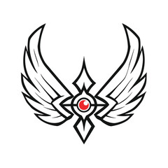 Stylized black wings with red eye emblem symbol graphic