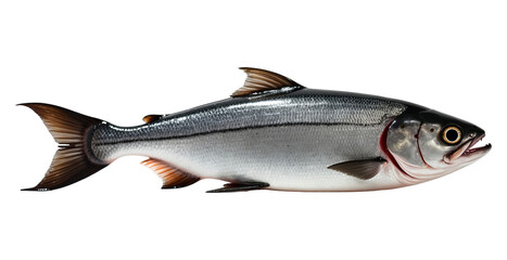 Naklejka premium Fresh whole salmon fish isolated on transparent background for seafood cuisine, healthy nutrition, culinary and cooking concepts