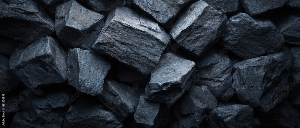 Poster heap of angular dark gray rocks close up abstract texture background industrial material geology min