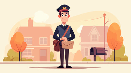 Postal worker delivering mail in a suburban neighborhood