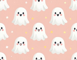 Cute cartoon ghost pattern on pink background