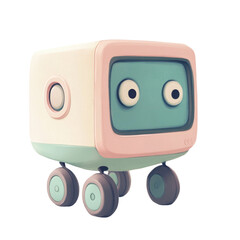 Cute cartoon robot with wheels isolated on transparent background