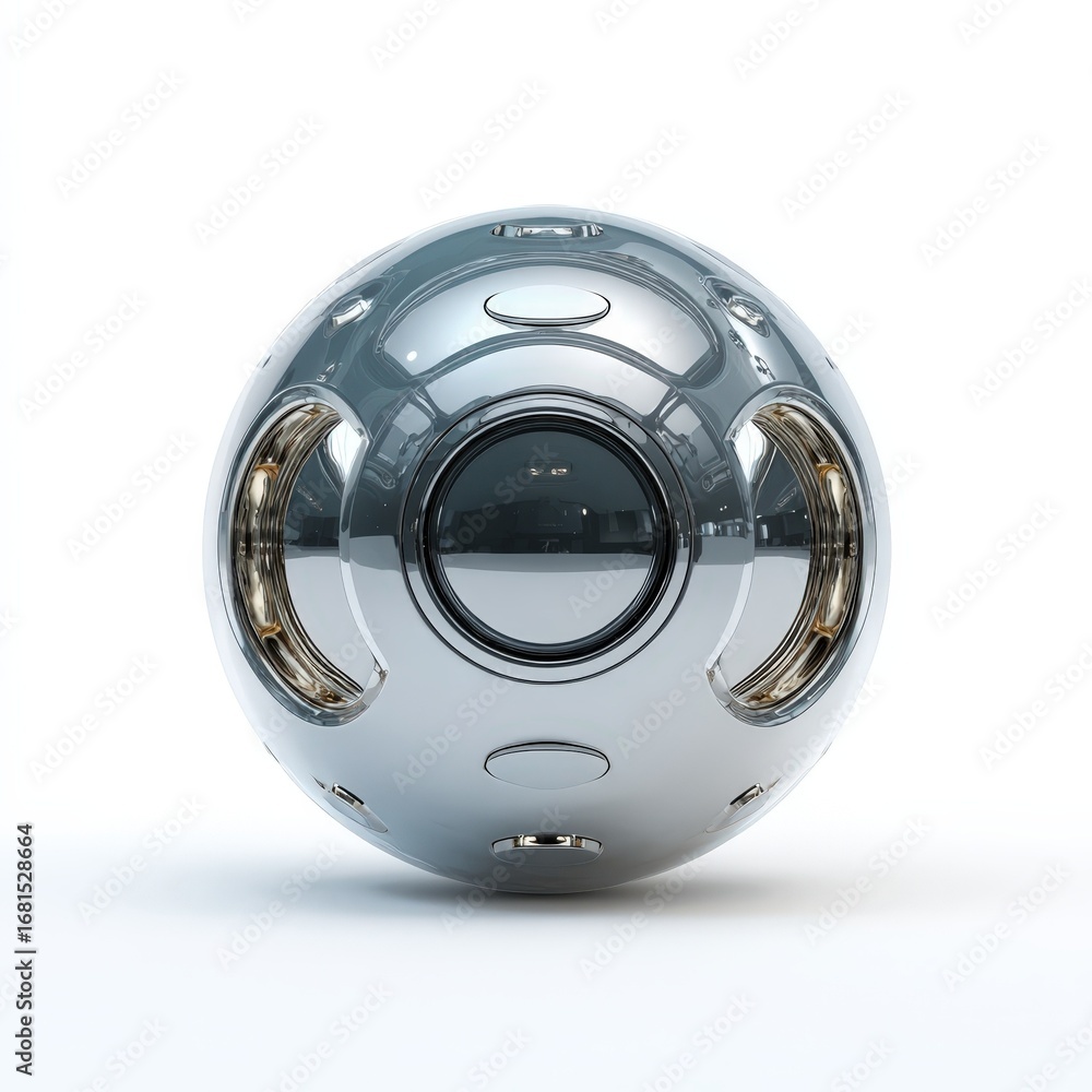 Poster futuristic chrome sphere 3d render isolated on white background perfect for sci fi designs and techn