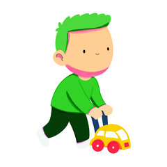 Boy is playing car
