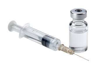 medical syringe and vaccine bottle prepared for injection isolated on white background