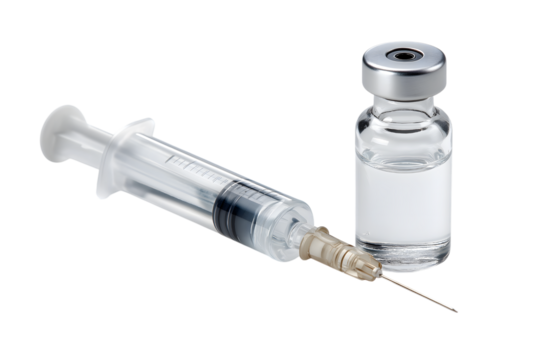 medical syringe and vaccine bottle prepared for injection isolated on white background