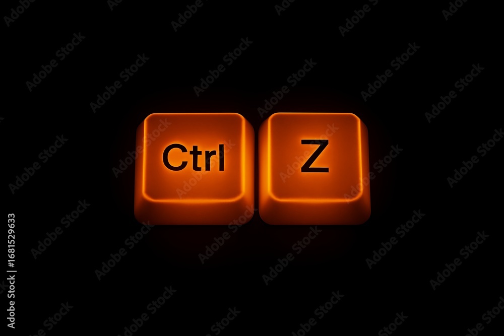 Poster glowing orange ctrl z keys on black background symbolize undo