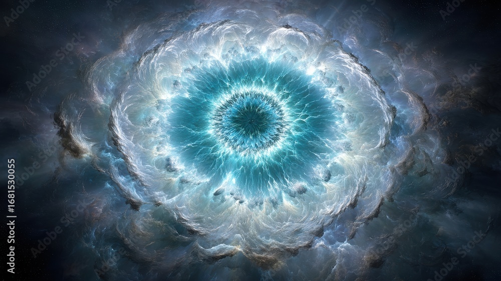 Poster abstract nebula formation digital art from space perspective with light and shadow play