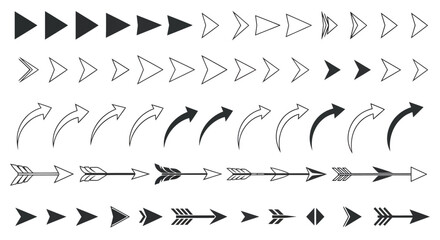 Naklejka premium Diverse arrow collection guiding progress forward, showcasing directional choices for modern design and conceptual clarity