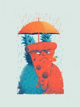 Naklejki Sad Pizza Slice in the Rain