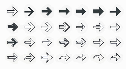 Discover a versatile collection of modern rightward arrows, perfect for navigation, direction, and data visualization projects.