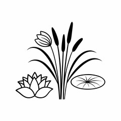 Lotus & Lily Pad Pond Icons Minimalist Plant Vector