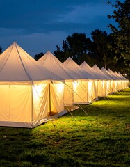 Illuminated tents at night