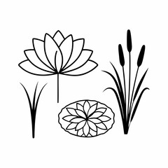 Lotus & Lily Pad Pond Icons Minimalist Plant Vector