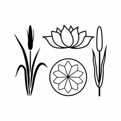Lotus & Lily Pad Pond Icons Minimalist Plant Vector