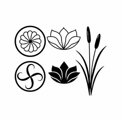 Lotus & Lily Pad Pond Icons Minimalist Plant Vector