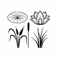 Lotus & Lily Pad Pond Icons Minimalist Plant Vector
