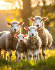 Fototapeta premium Four sheep in golden light