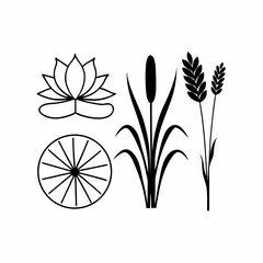 Lotus & Lily Pad Pond Icons Minimalist Plant Vector