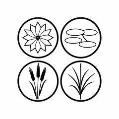 Lotus & Lily Pad Pond Icons Minimalist Plant Vector
