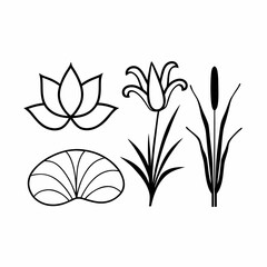Lotus & Lily Pad Pond Icons Minimalist Plant Vector