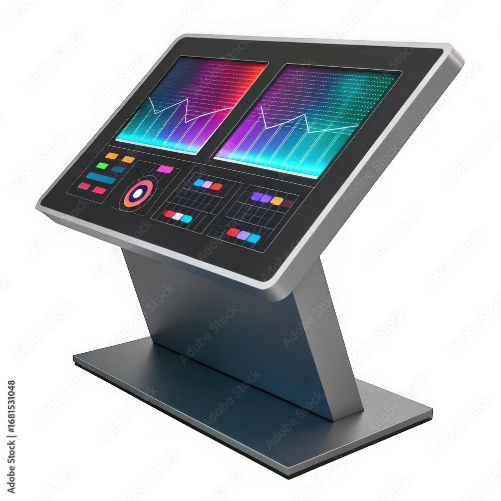 Aufkleber Modern interactive touchscreen kiosk with vibrant colorful display and intuitive user interface isolated on transparent background