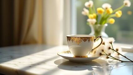 An ornate porcelain teacup and saucer