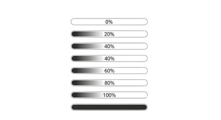 Dynamic progress bars visually indicate loading status and completion percentages, perfect for user interface design and digital applications.