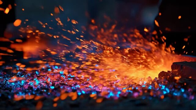 AI Empowered Micro Jobs: Intense Forging Sparks Illustrate Advanced Material Processing and Industrial Creation