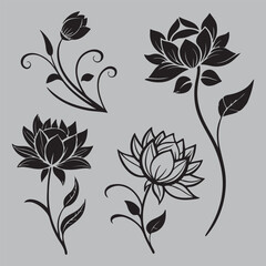 Floral Lotus Bundle silhouette vector design art and illustration