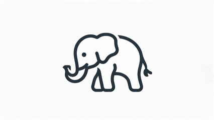 Minimalist Elephant Icon: Simple Outline on Clean White Background