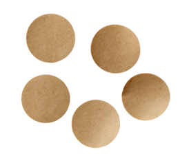 Five light beige, circular, textured discs arranged in a starburst pattern