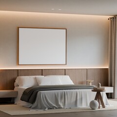 Modern Minimalist Japandi Bedroom Interior Frame Poster Mockup