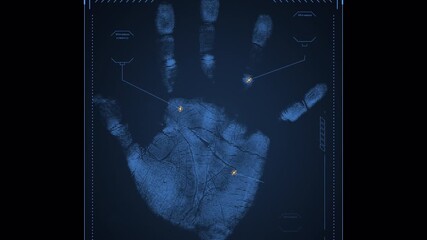 Futuristic Digital Fingerprint Scan Animation with Blue Neon Glow and Data Lines - Powered by Adobe