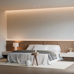 Modern Minimalist Japandi Bedroom Interior Frame Poster Mockup