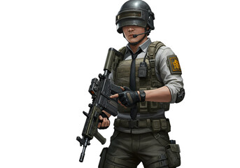 Fototapeta premium Licensed Military Personnel: Digital Illustration of Soldier in Combat Gear with Assault Rifle