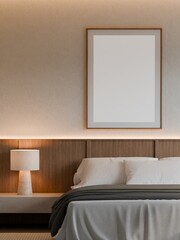 Modern Minimalist Japandi Bedroom Interior Frame Poster Mockup