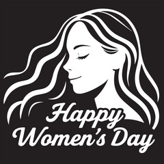  A woman's face with flowing hair and the text Happy Women's Day silhouette. 