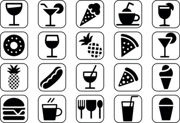 Food and Drink Icons Black and White Vector Graphic Collection Restaurant Menu and Culinary Design Elements