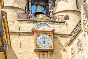 Clock and sundial of La Grosse Cloche, an old gate in the center of Bordeaux, France