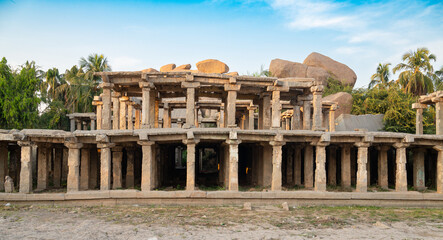 Ruin of Hampi, South India, ancient Vijayanagara Empire, hindu culture and religion at Tungabhadra...