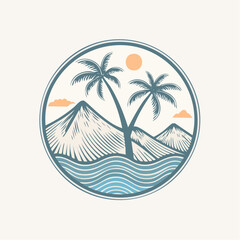 Obraz premium Tropical island paradise with palm trees, mountains, and ocean waves