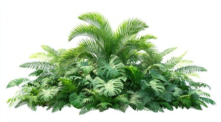 Lush tropical foliage cluster, various green plants