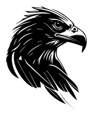 Dynamic eagle head profile with sharp feathers – intense monochrome raptor illustration