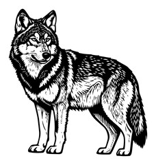 Alert standing wolf in detailed engraving style – majestic wilderness canine illustration © Luka